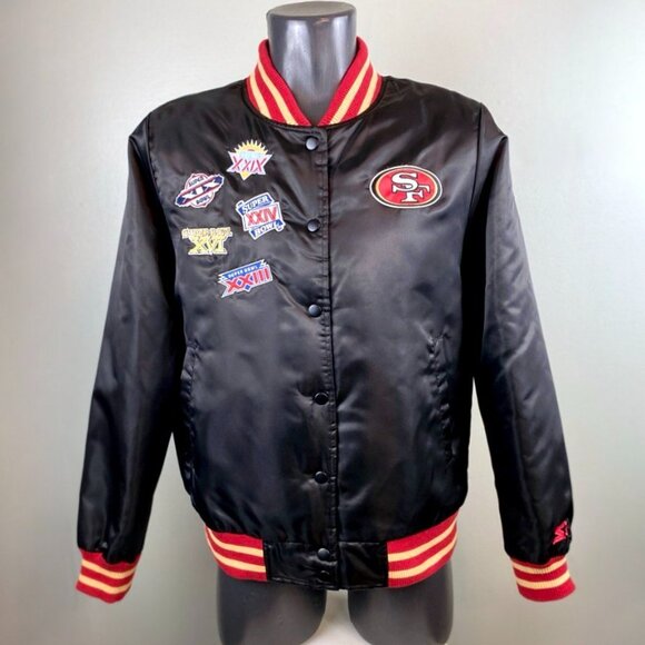 Share San Francisco 49ers Woman's 5 Time Super Bowl Jacket STARTER BLACK XL - Picture 1 of 11